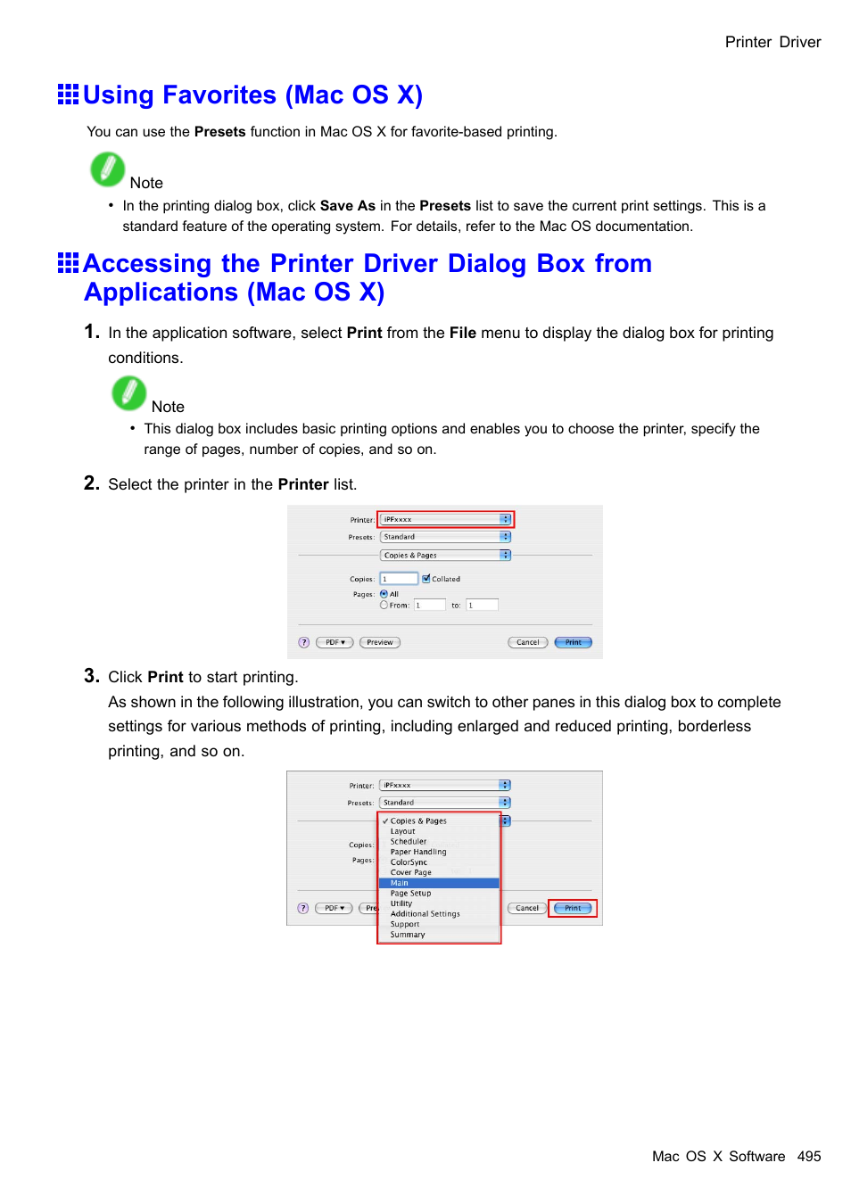 Using favorites (mac os x) | Canon imagePROGRAF iPF510 User Manual | Page 509 / 724