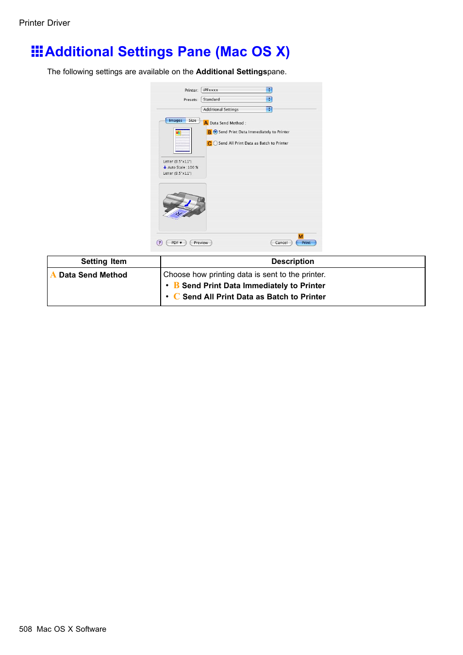 Additional settings pane (mac os x) | Canon imagePROGRAF iPF510 User Manual | Page 522 / 724