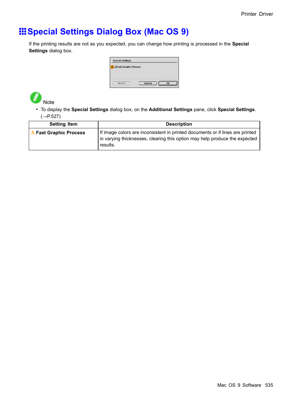 Special settings dialog box (mac os 9) | Canon imagePROGRAF iPF510 User Manual | Page 549 / 724