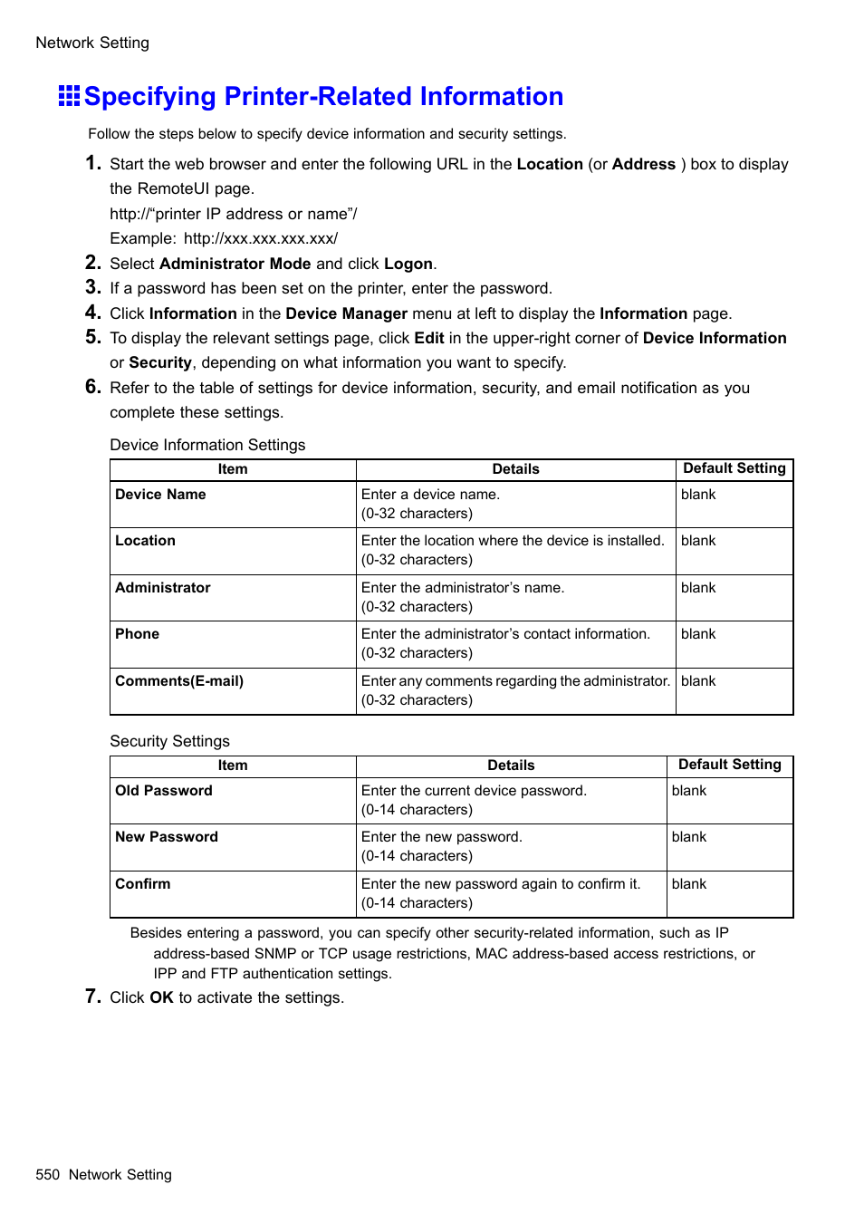 Specifying printer-related information | Canon imagePROGRAF iPF510 User Manual | Page 564 / 724