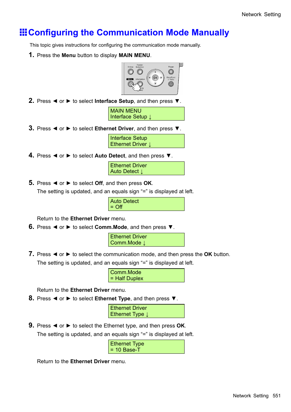 Configuring the communication mode manually, Conguring the communication mode manually | Canon imagePROGRAF iPF510 User Manual | Page 565 / 724