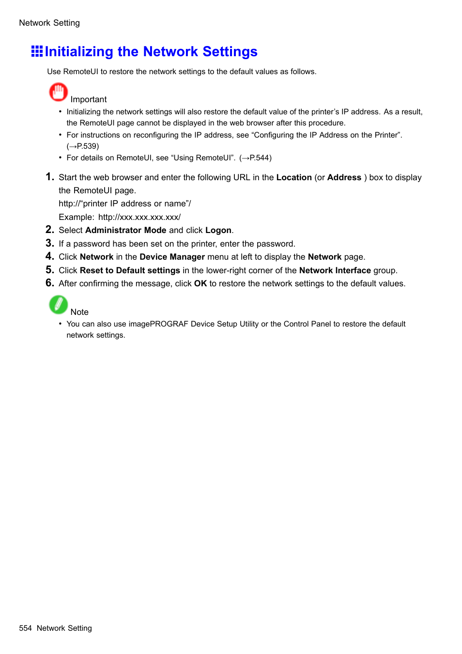 Initializing the network settings | Canon imagePROGRAF iPF510 User Manual | Page 568 / 724