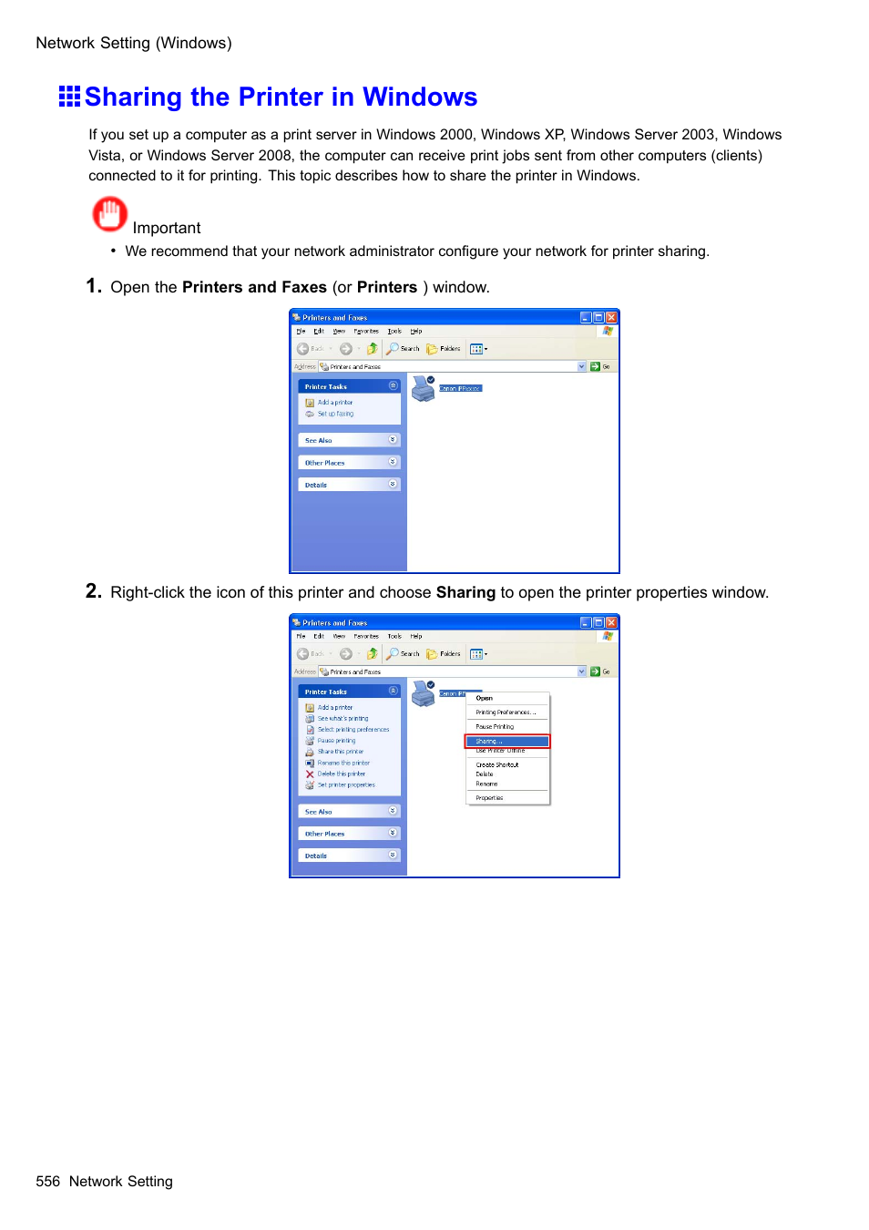 Sharing the printer in windows | Canon imagePROGRAF iPF510 User Manual | Page 570 / 724