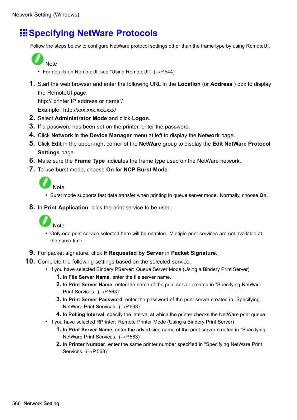 Specifying netware protocols | Canon imagePROGRAF iPF510 User Manual | Page 580 / 724