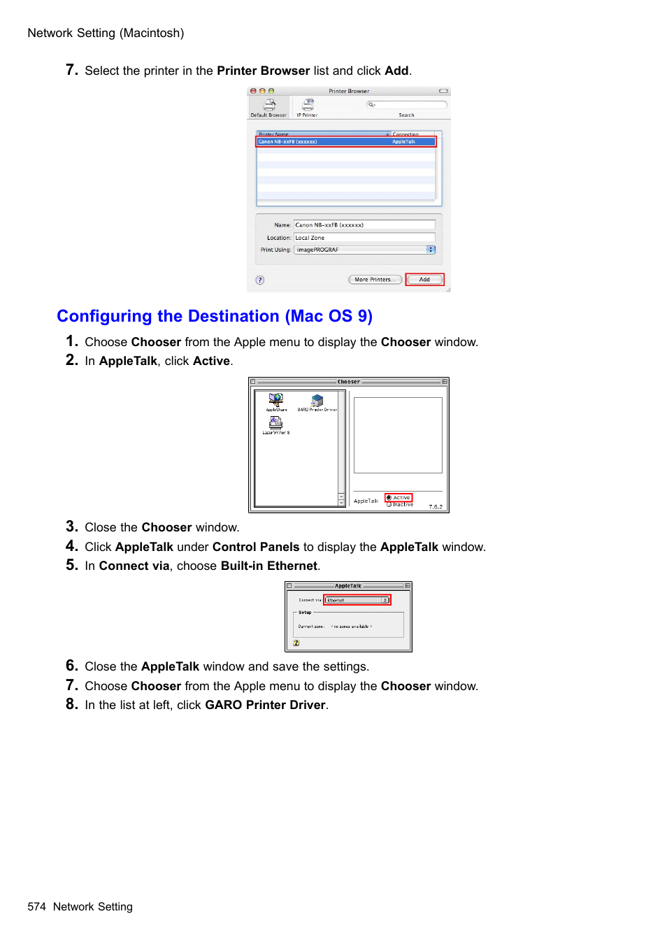 Conguring the destination (mac os 9) | Canon imagePROGRAF iPF510 User Manual | Page 588 / 724