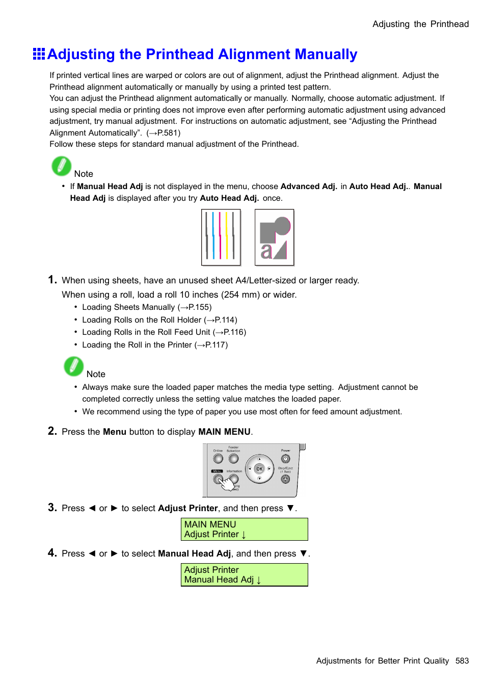 Adjusting the printhead alignment manually | Canon imagePROGRAF iPF510 User Manual | Page 597 / 724