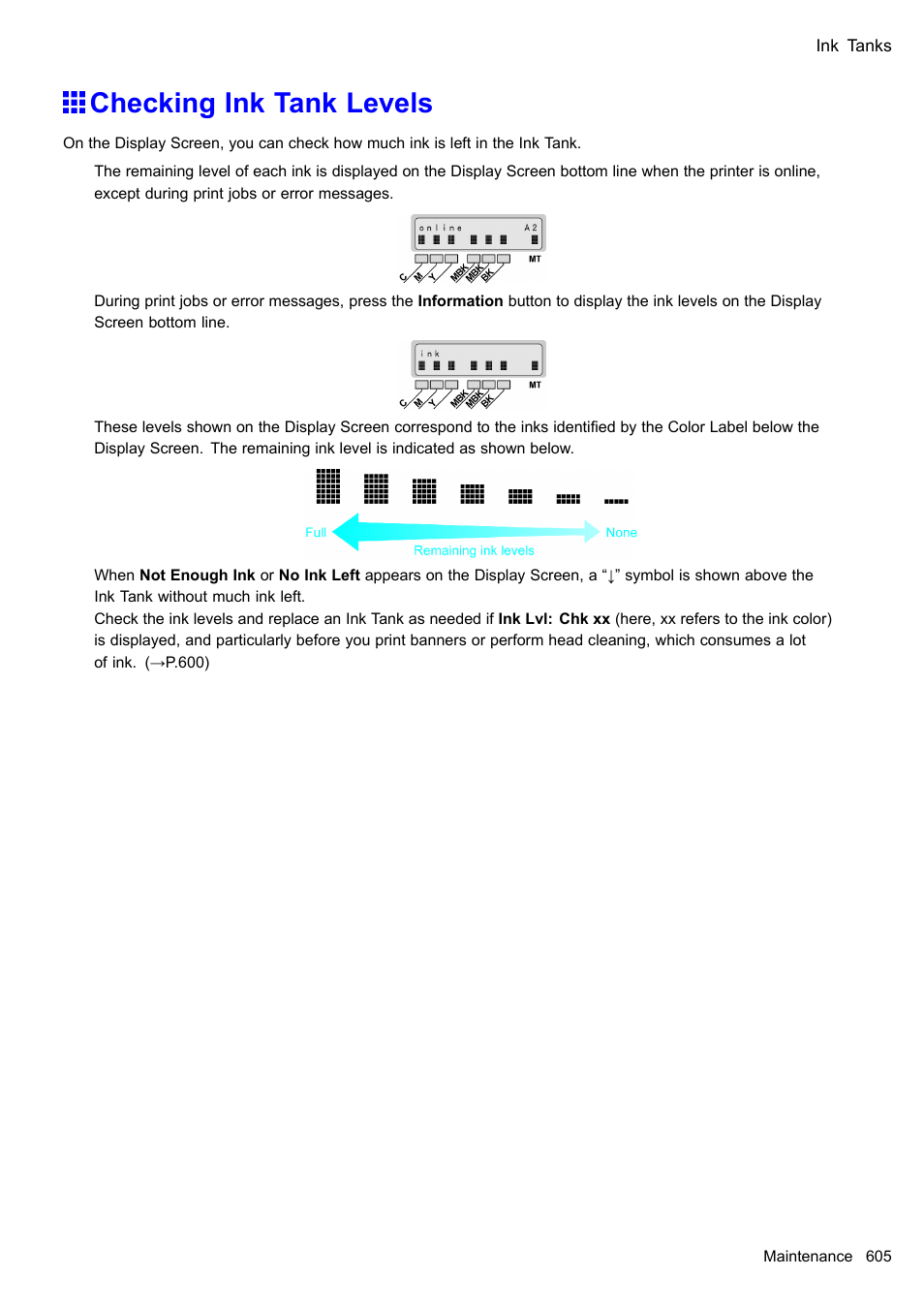 Checking ink tank levels | Canon imagePROGRAF iPF510 User Manual | Page 619 / 724
