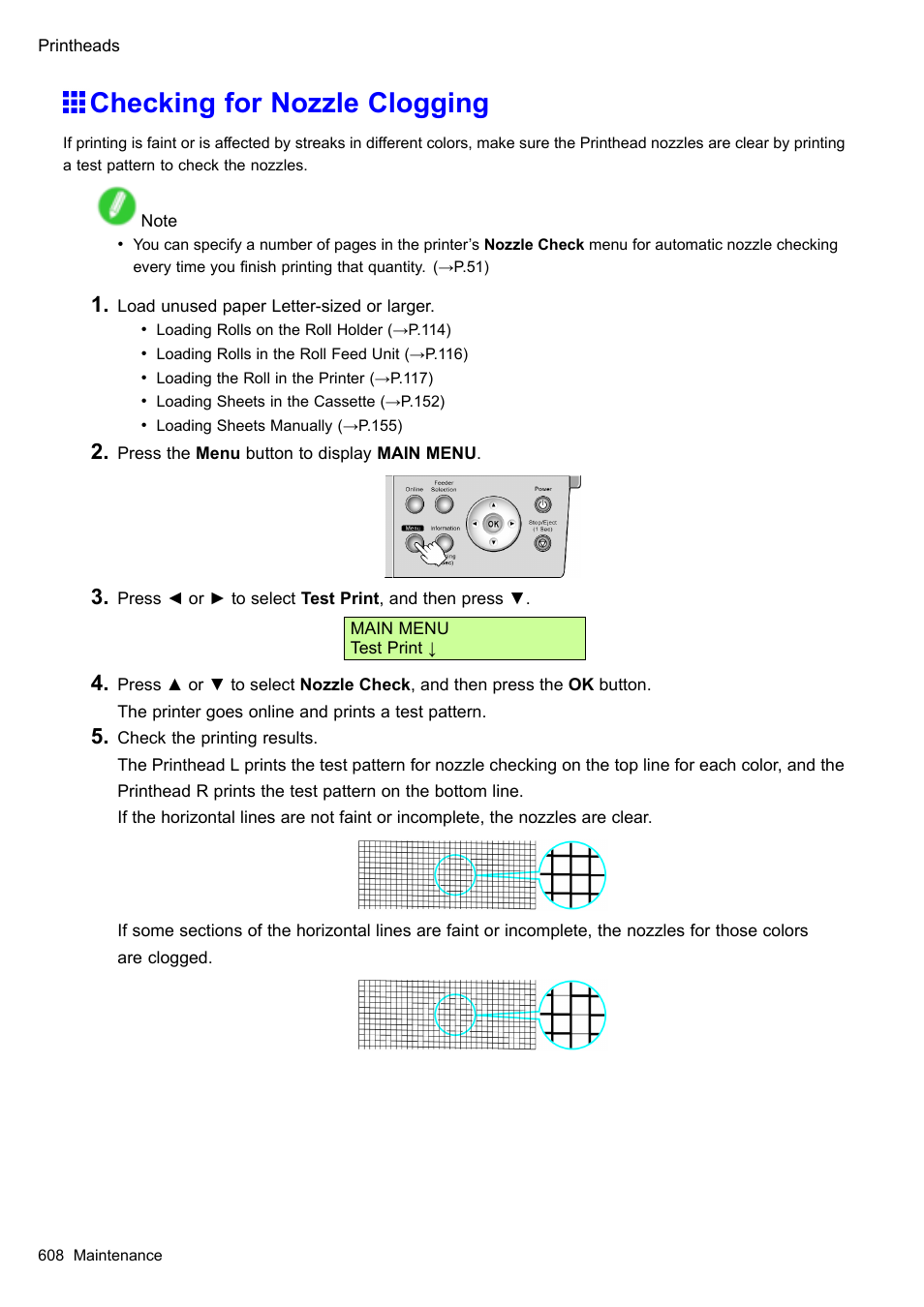 Checking for nozzle clogging | Canon imagePROGRAF iPF510 User Manual | Page 622 / 724