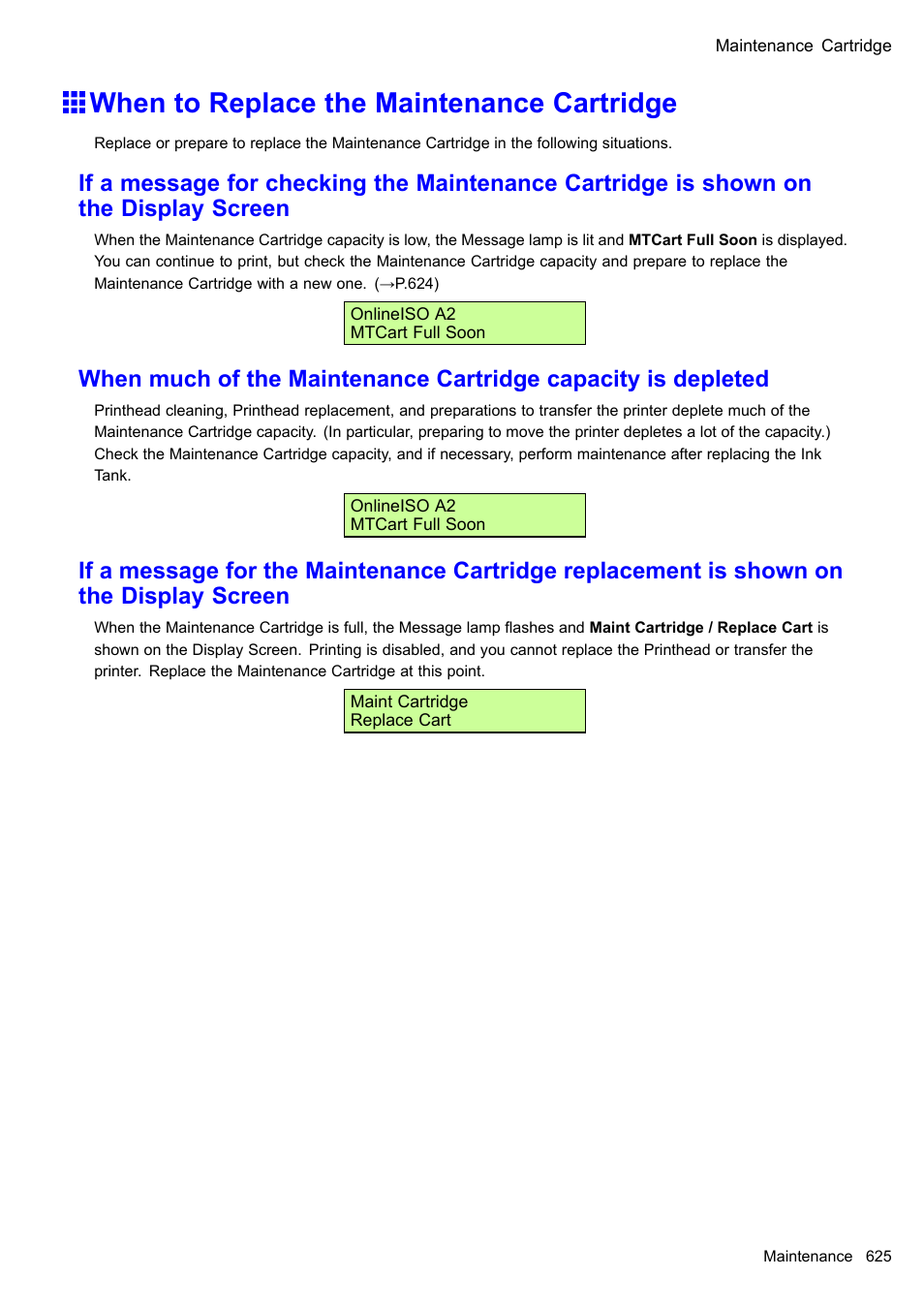 When to replace the maintenance cartridge | Canon imagePROGRAF iPF510 User Manual | Page 639 / 724