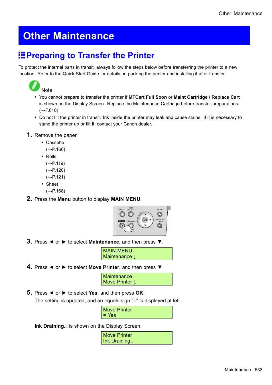 Other maintenance, Preparing to transfer the printer | Canon imagePROGRAF iPF510 User Manual | Page 647 / 724