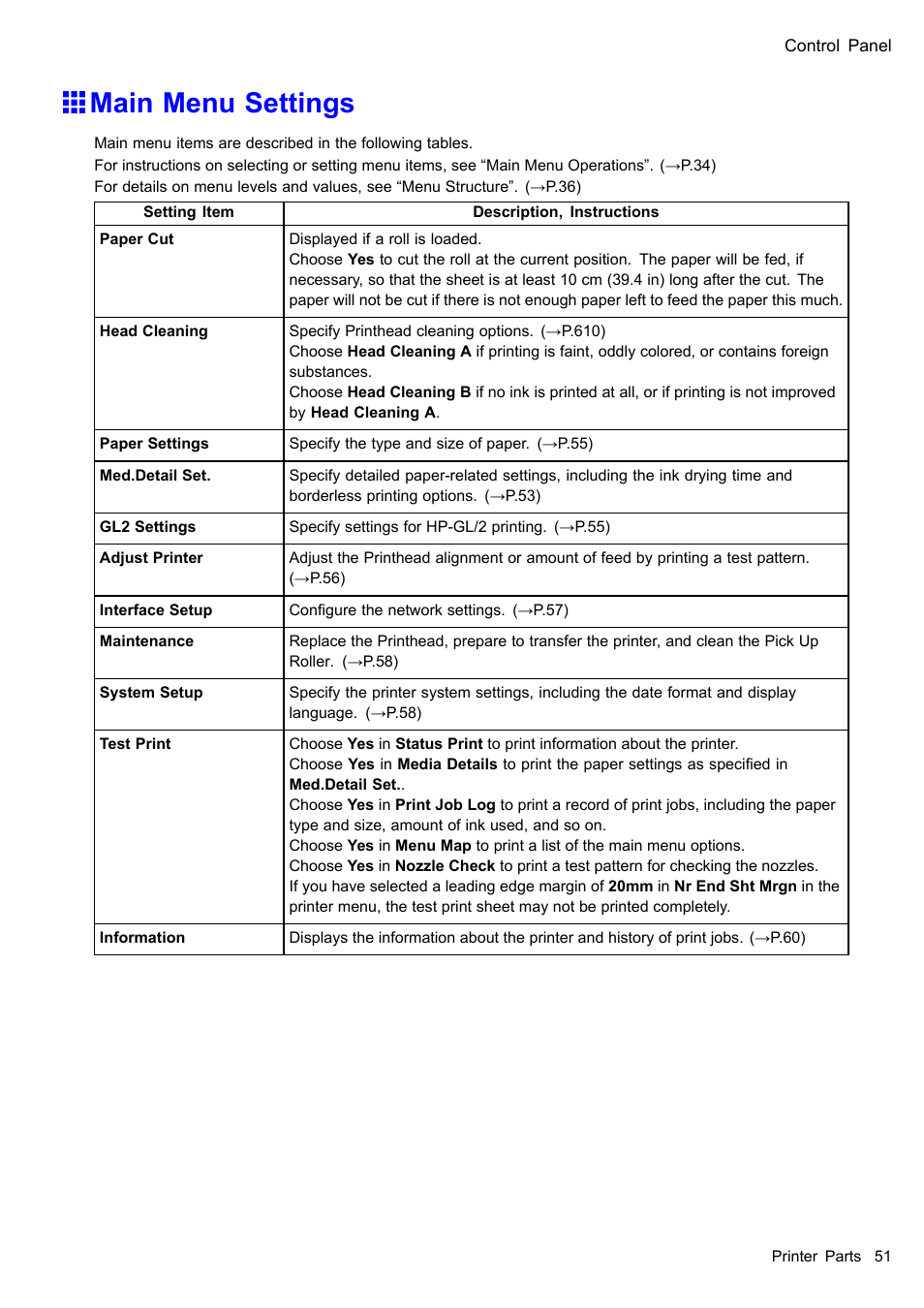 Main menu settings | Canon imagePROGRAF iPF510 User Manual | Page 65 / 724