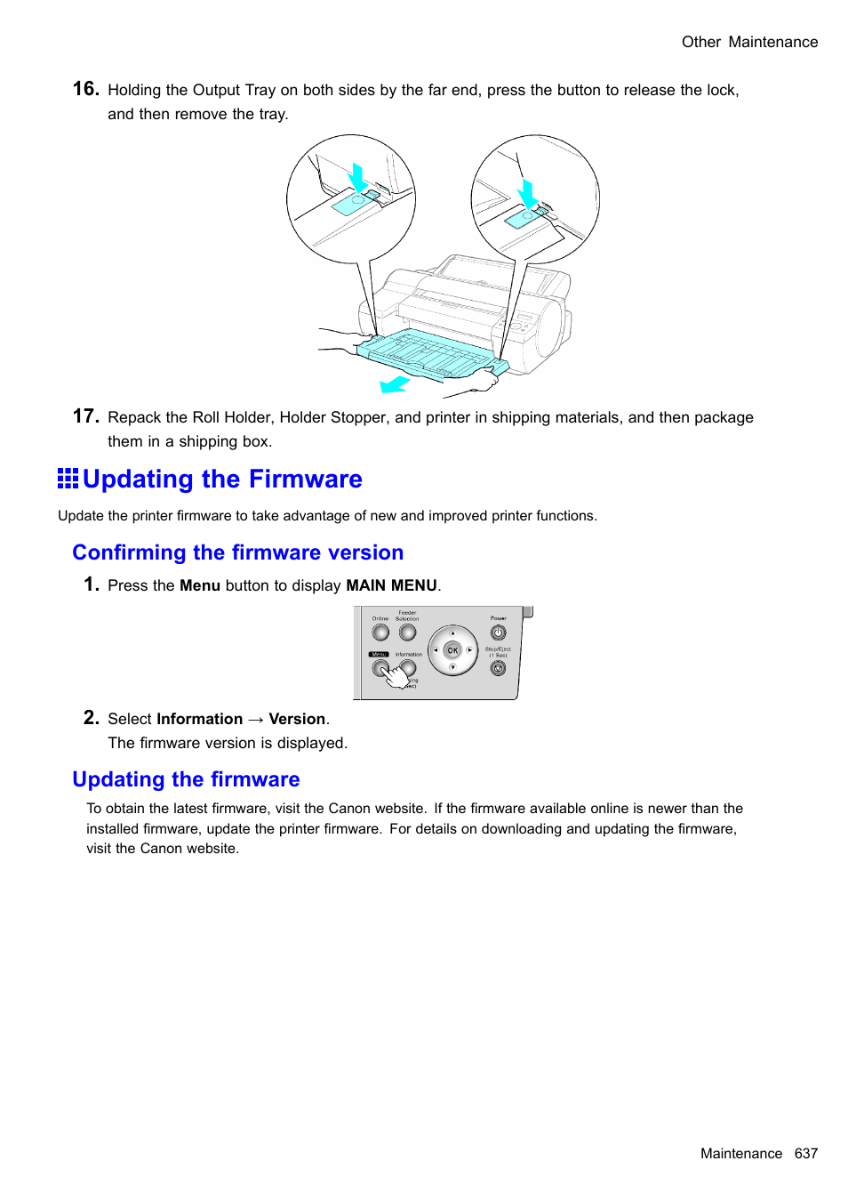 Updating the firmware, Conrming the rmware version, Updating the rmware | Canon imagePROGRAF iPF510 User Manual | Page 651 / 724