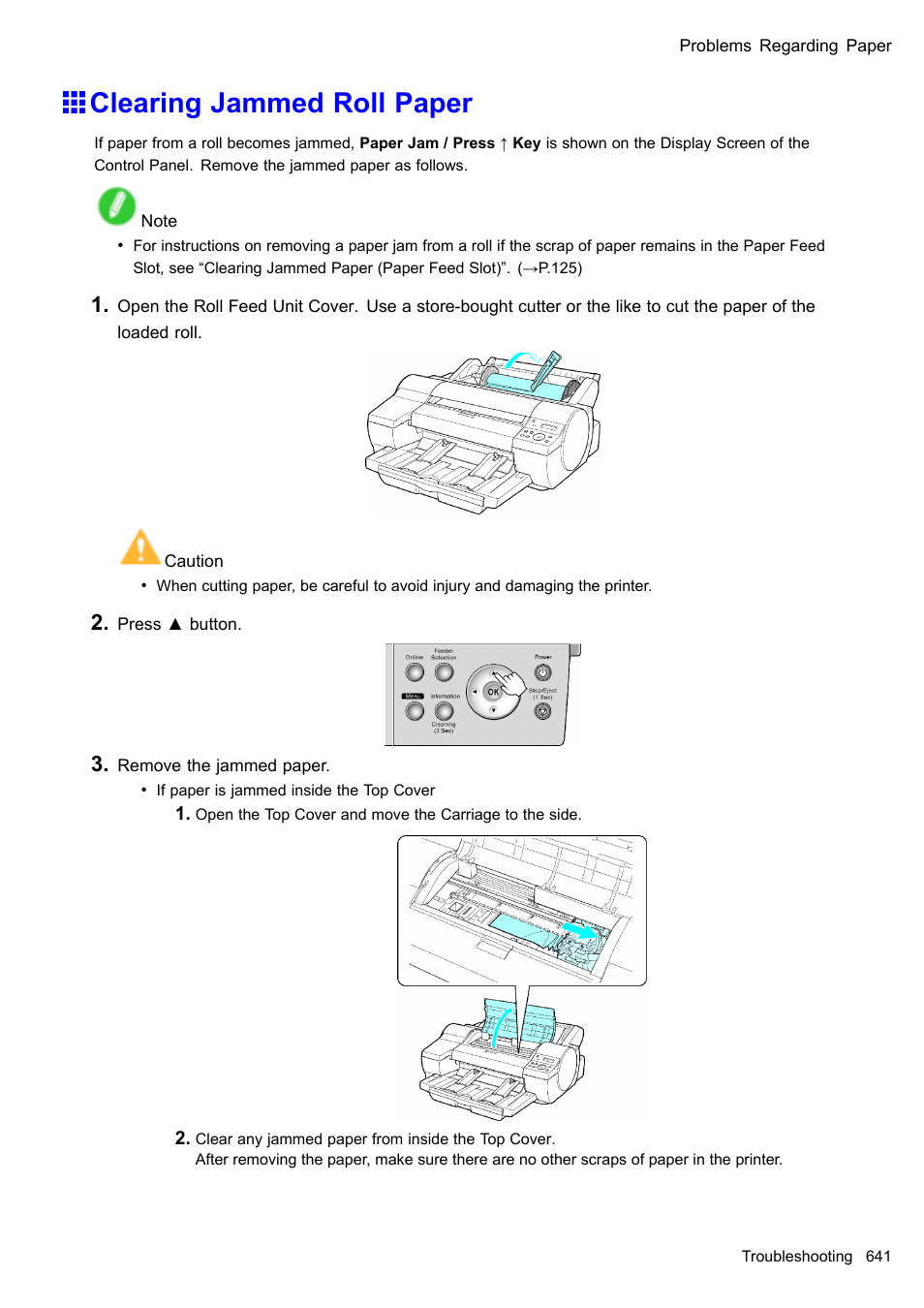 Clearing jammed roll paper | Canon imagePROGRAF iPF510 User Manual | Page 655 / 724