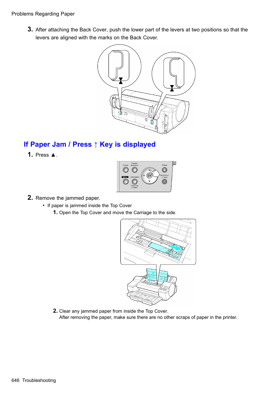 If paper jam / press ↑ key is displayed | Canon imagePROGRAF iPF510 User Manual | Page 660 / 724
