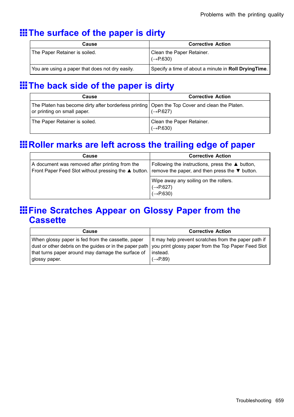 The surface of the paper is dirty, The back side of the paper is dirty | Canon imagePROGRAF iPF510 User Manual | Page 673 / 724