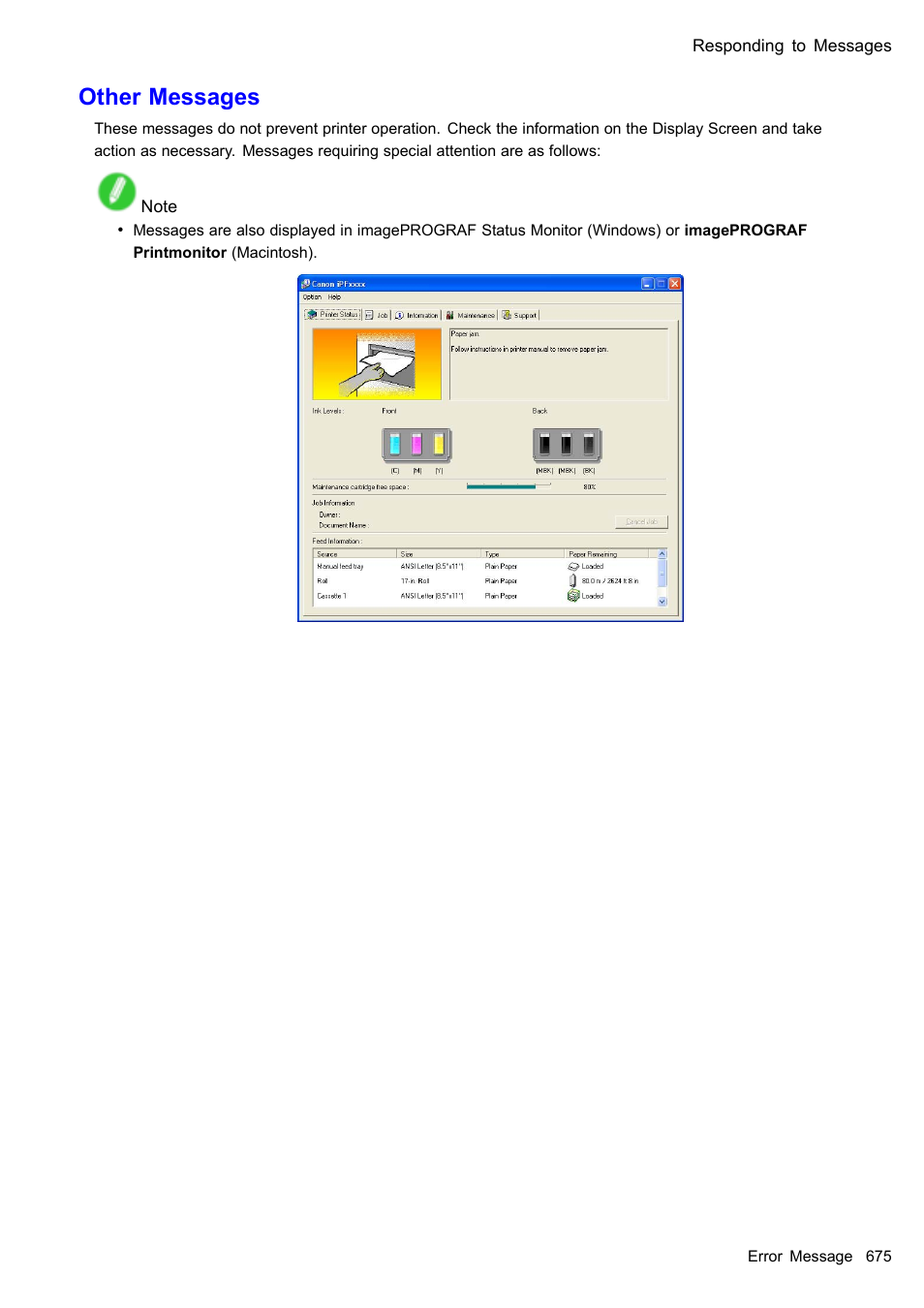 Other messages | Canon imagePROGRAF iPF510 User Manual | Page 689 / 724