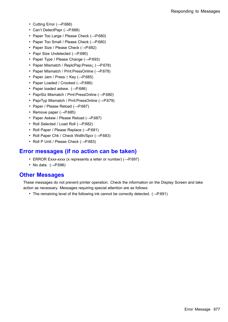 Error messages (if no action can be taken), Other messages | Canon imagePROGRAF iPF510 User Manual | Page 691 / 724
