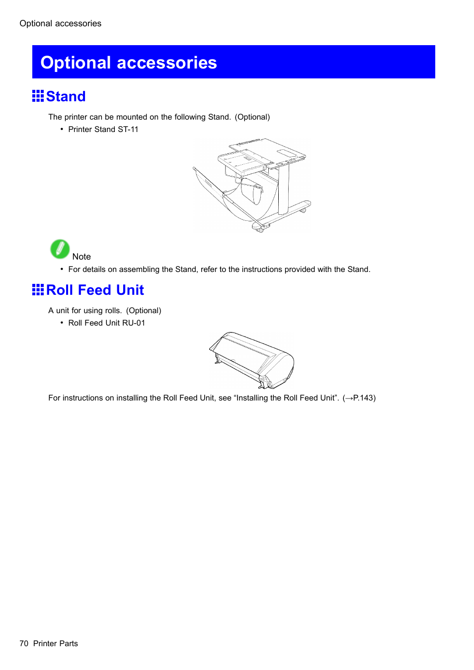 Optional accessories, Stand, Roll feed unit | Canon imagePROGRAF iPF510 User Manual | Page 84 / 724
