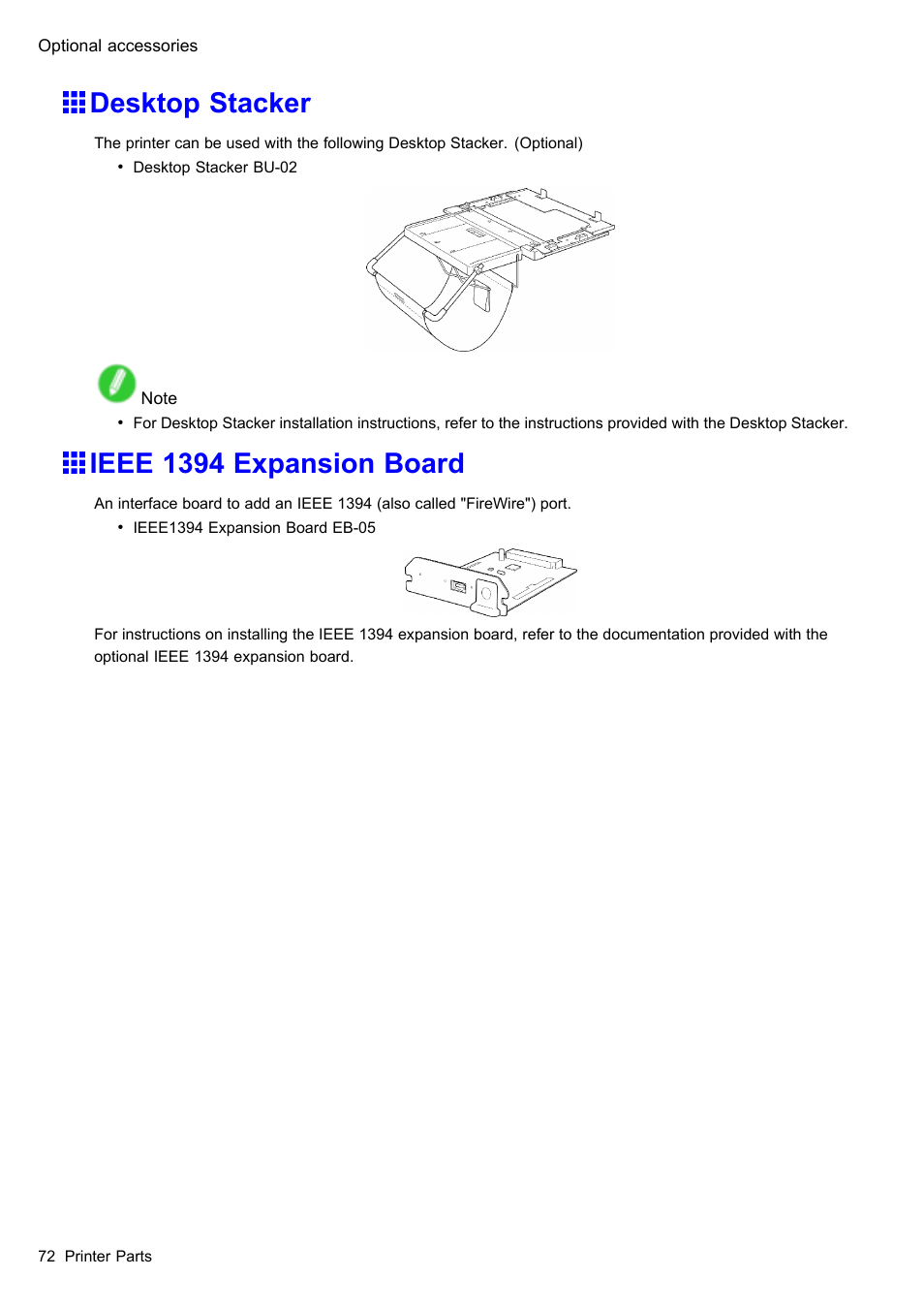 Desktop stacker, Ieee 1394 expansion board | Canon imagePROGRAF iPF510 User Manual | Page 86 / 724