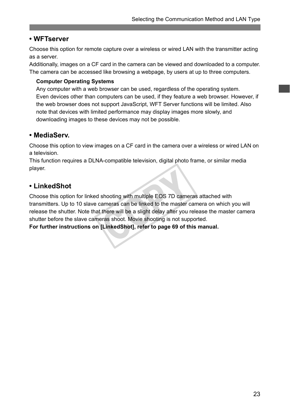 Cop y | Canon Wireless Transmitter WFT-E5A User Manual | Page 23 / 132