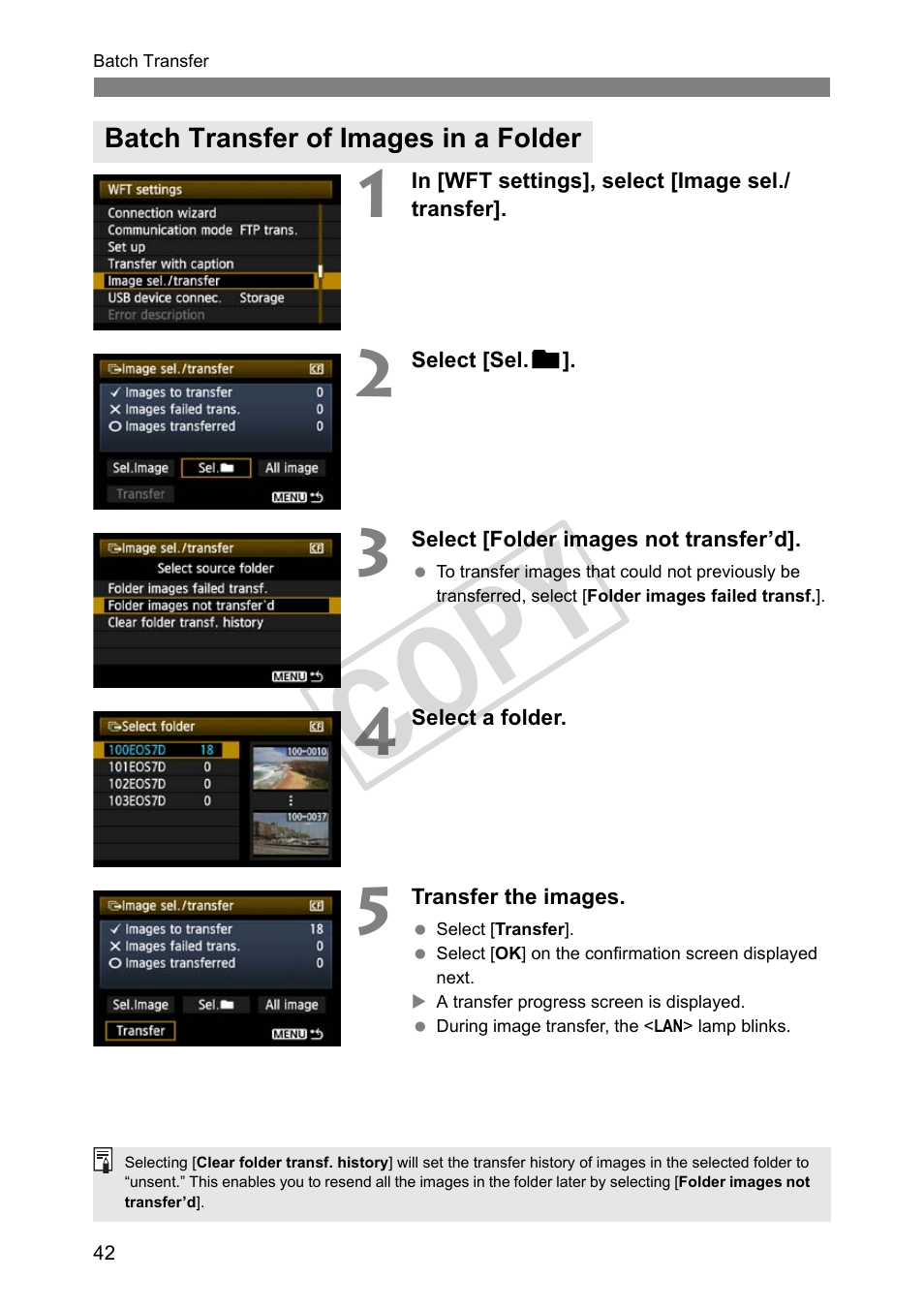 Batch transfer of images in a folder, Cop y | Canon Wireless Transmitter WFT-E5A User Manual | Page 42 / 132