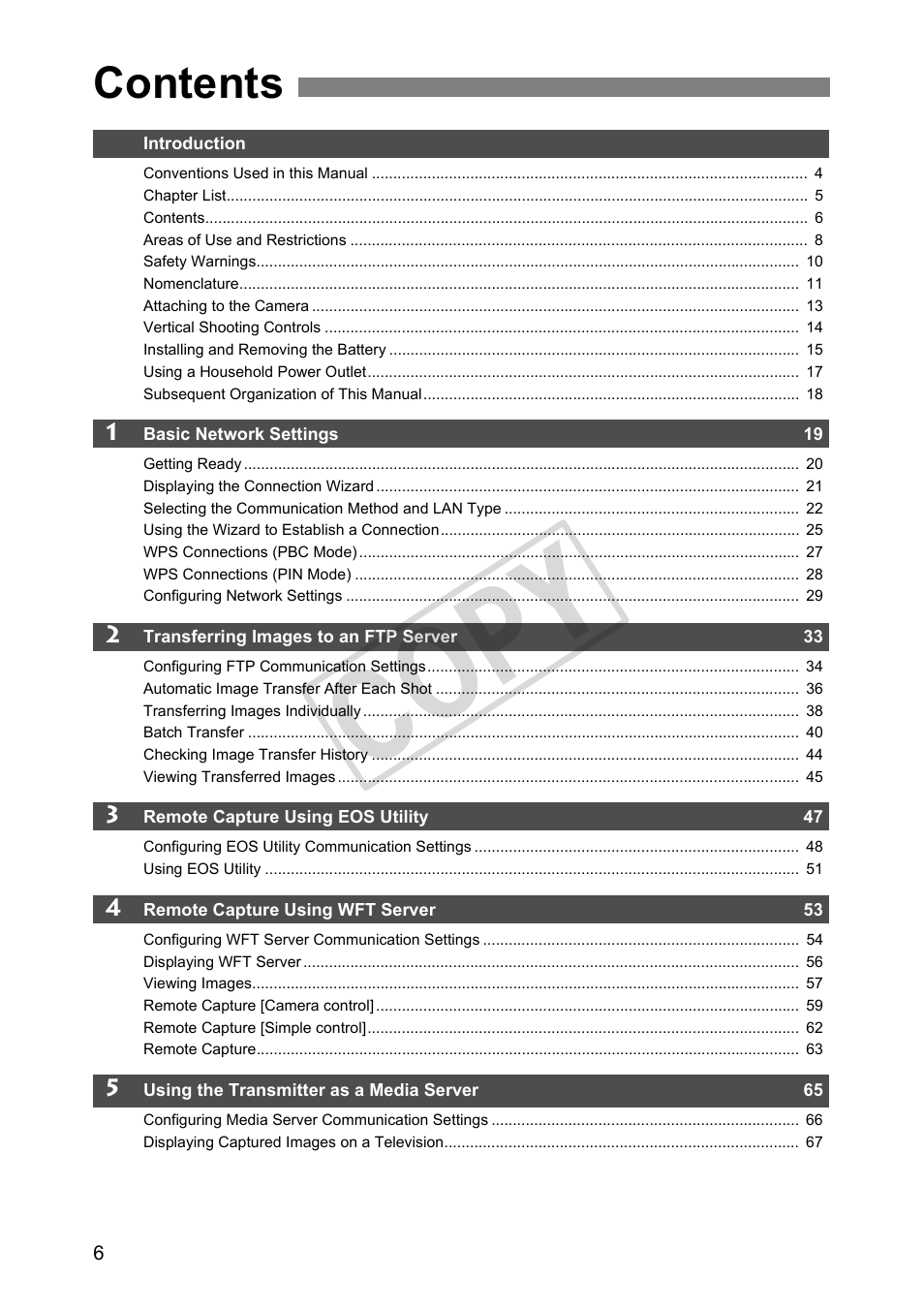 Canon Wireless Transmitter WFT-E5A User Manual | Page 6 / 132