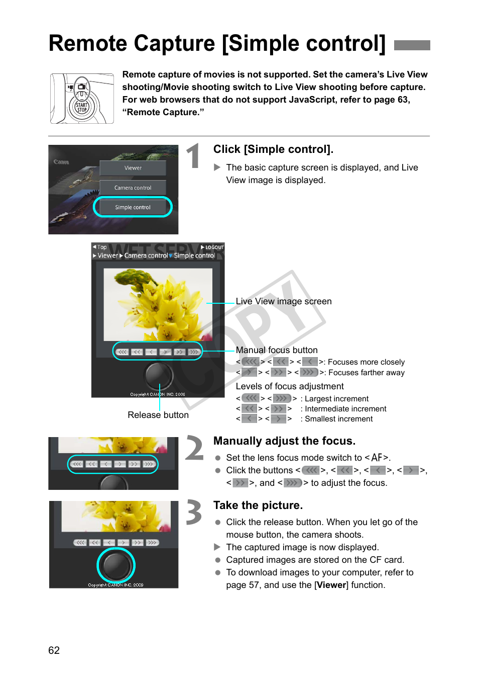 Remote capture [simple control, Cop y | Canon Wireless Transmitter WFT-E5A User Manual | Page 62 / 132