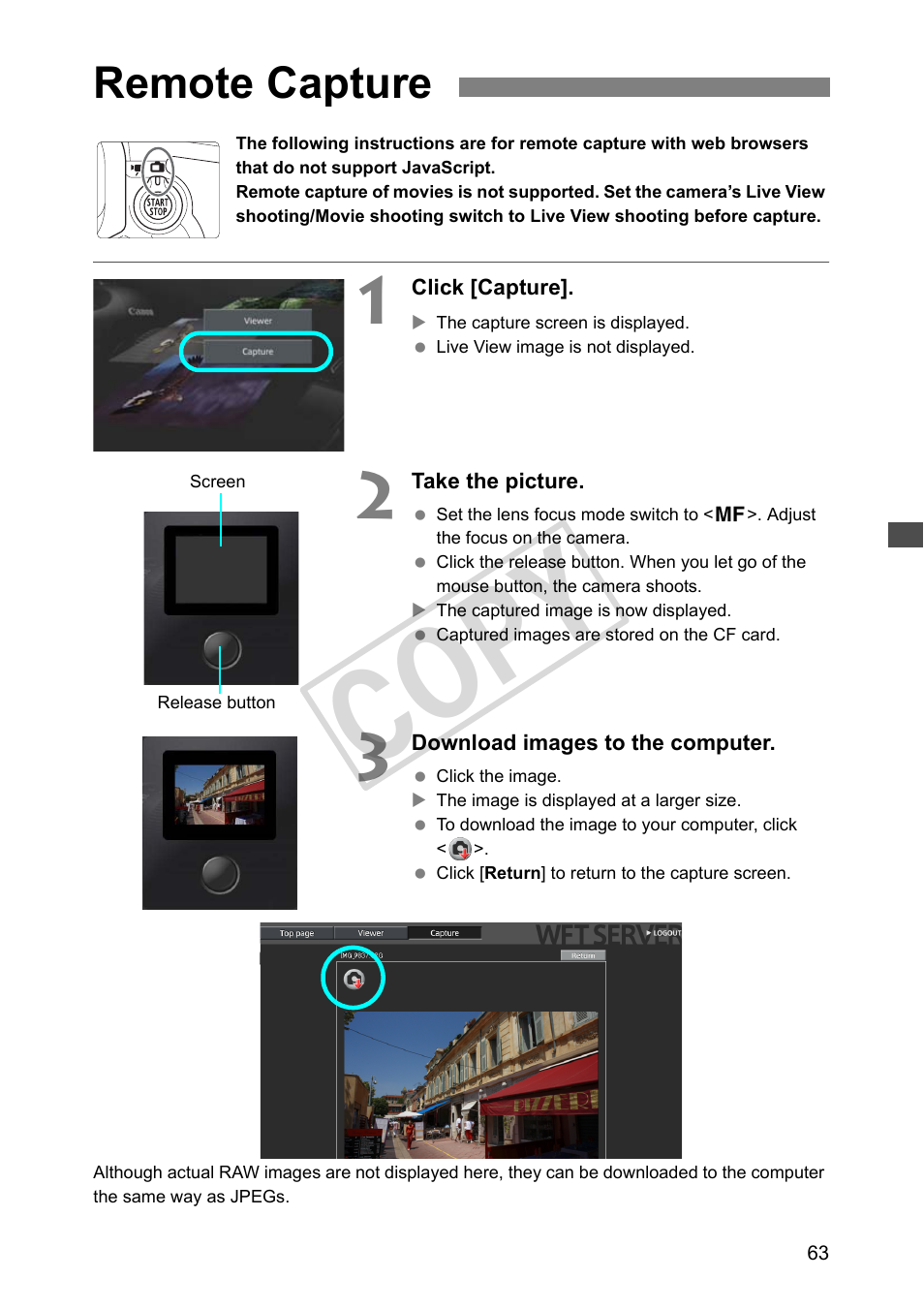 Remote capture, Cop y | Canon Wireless Transmitter WFT-E5A User Manual | Page 63 / 132