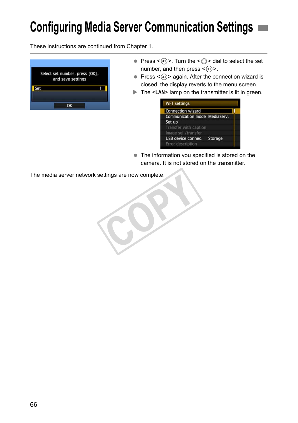 Configuring media server communication settings, Cop y | Canon Wireless Transmitter WFT-E5A User Manual | Page 66 / 132