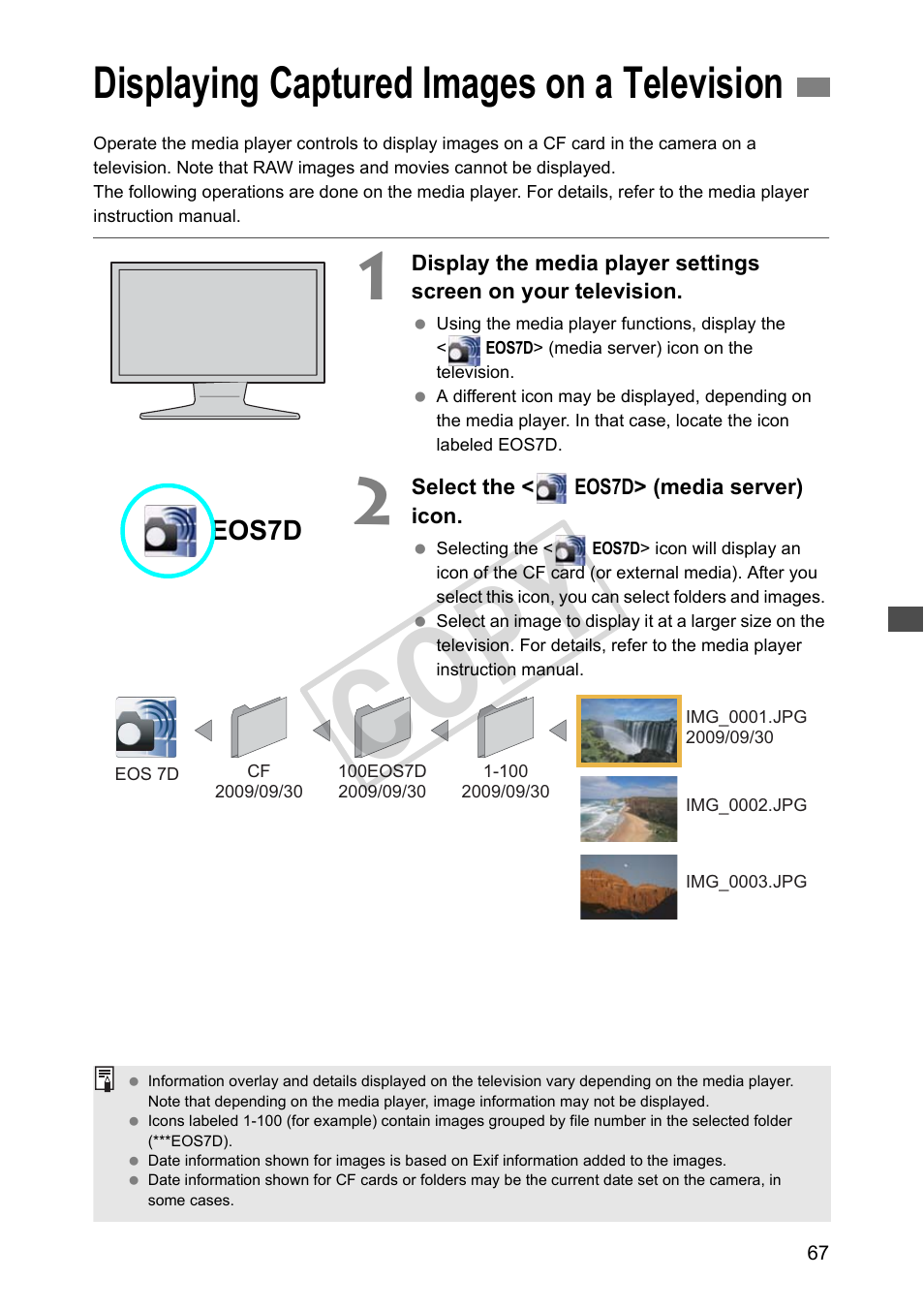 Displaying captured images on a television, Cop y | Canon Wireless Transmitter WFT-E5A User Manual | Page 67 / 132