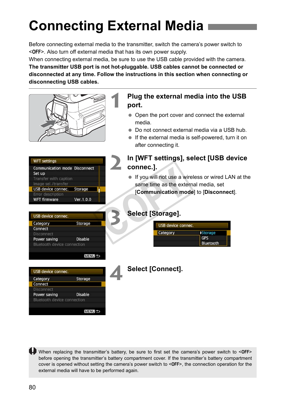 Connecting external media, Cop y | Canon Wireless Transmitter WFT-E5A User Manual | Page 80 / 132