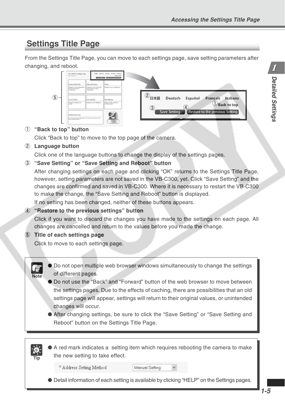 Settings title page | Canon VB-C300 User Manual | Page 11 / 95