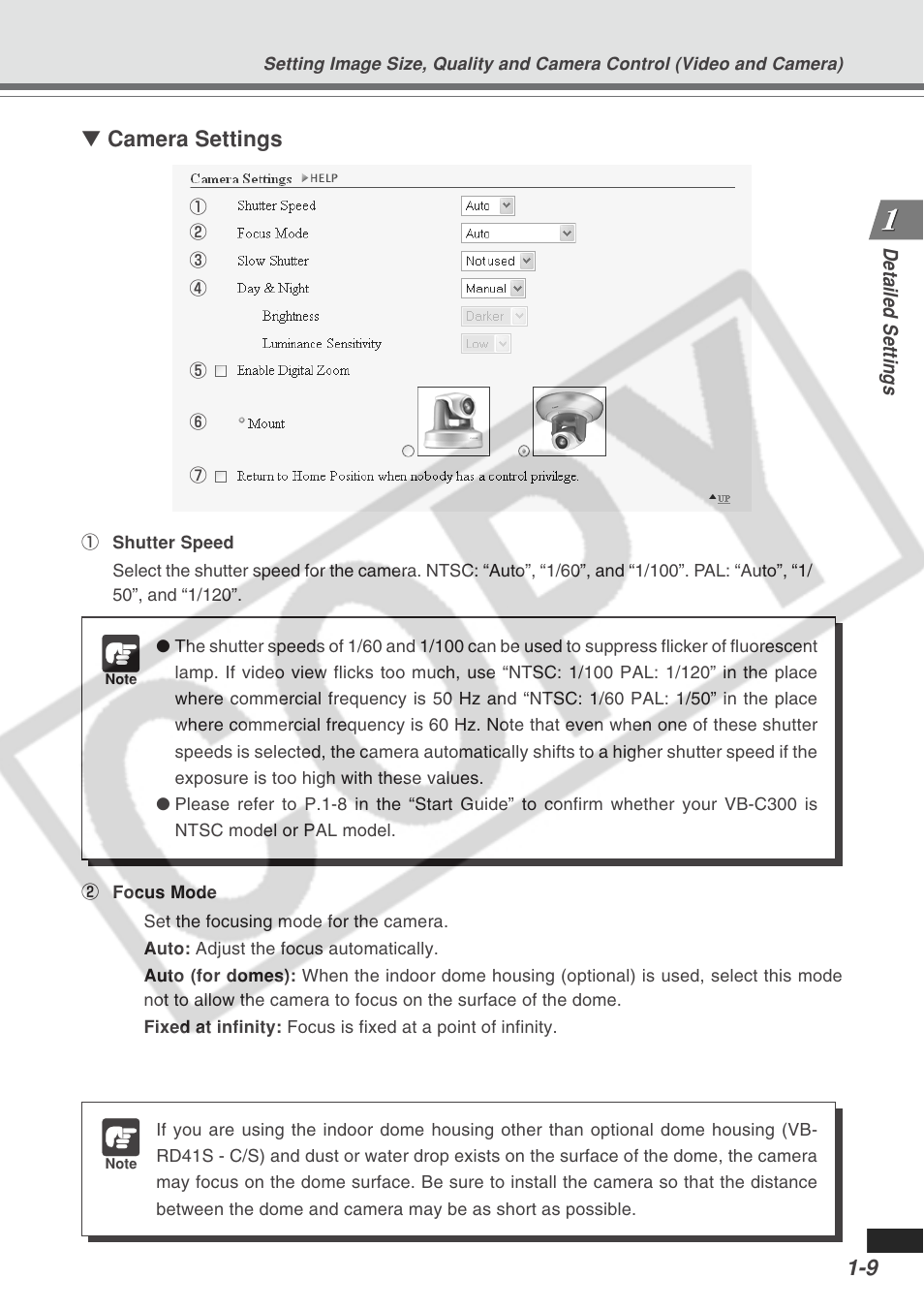 Camera settings | Canon VB-C300 User Manual | Page 15 / 95