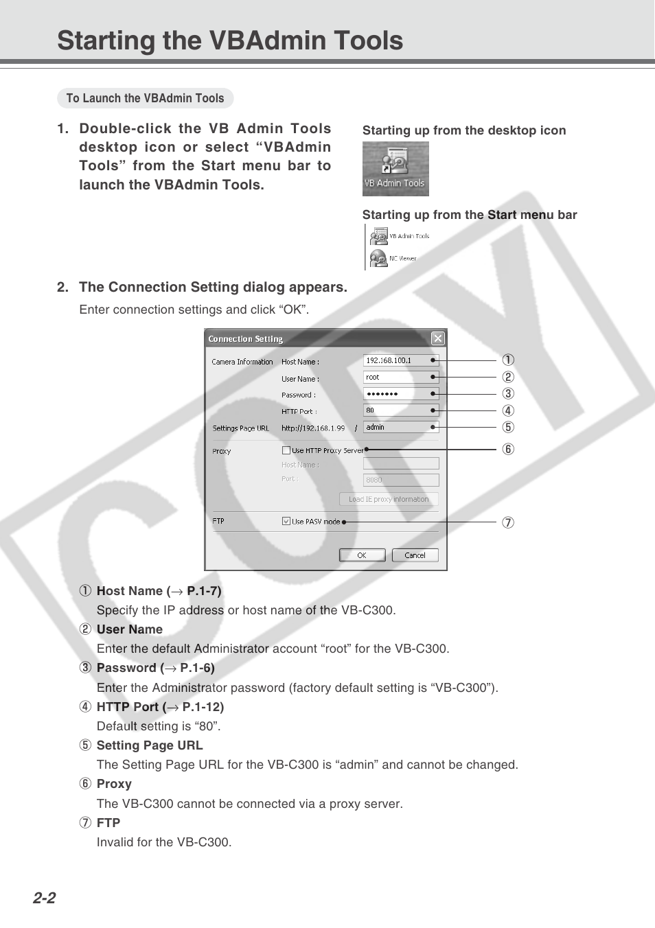 Starting the vbadmin tools | Canon VB-C300 User Manual | Page 28 / 95