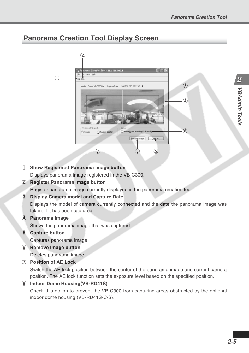 Panorama creation tool display screen | Canon VB-C300 User Manual | Page 31 / 95