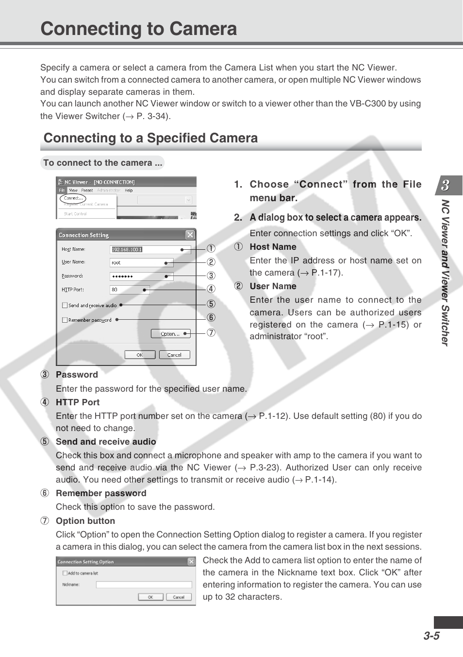 Connecting to camera, Connecting to a specified camera | Canon VB-C300 User Manual | Page 49 / 95