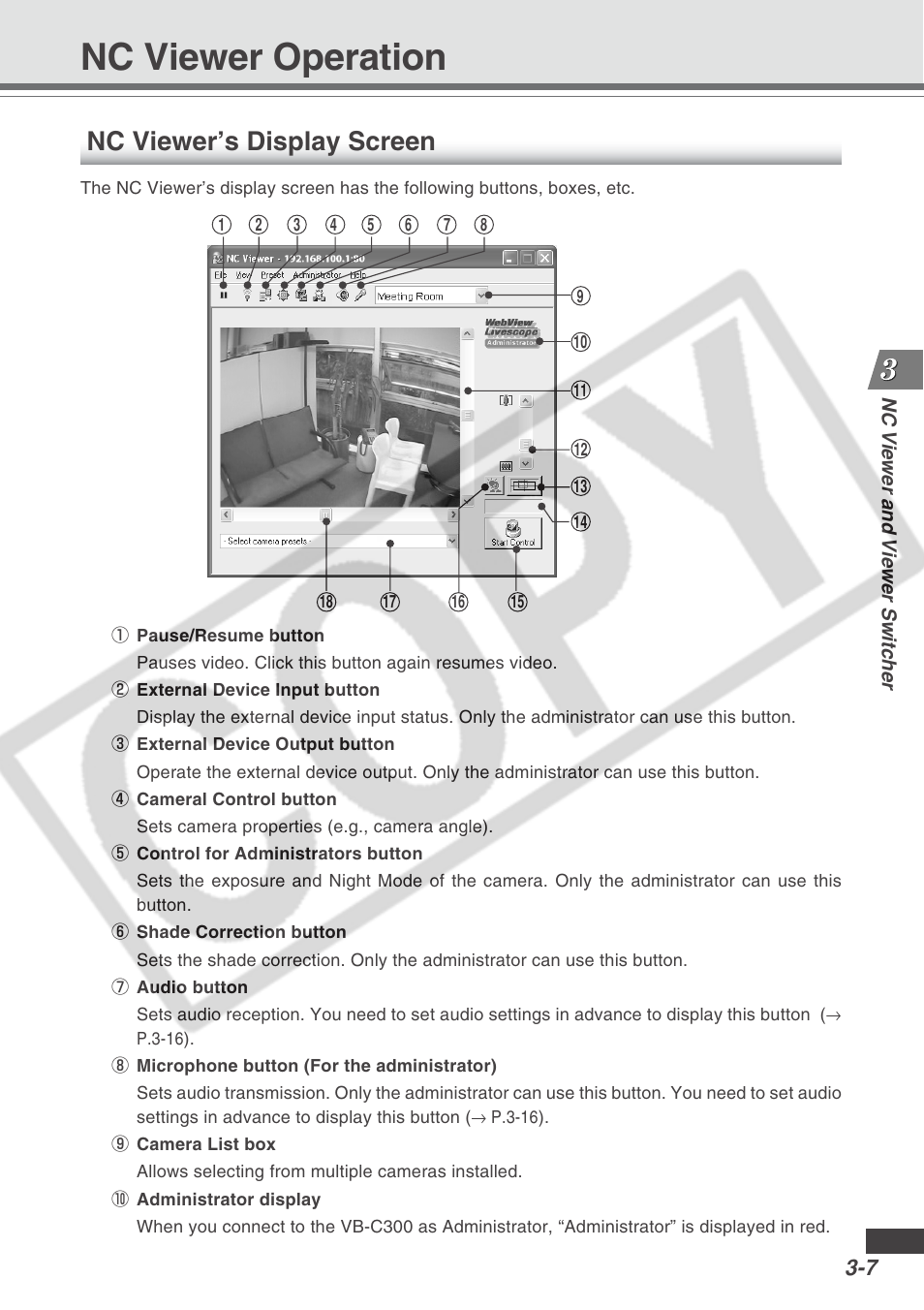 Nc viewer operation, Nc viewer’s display screen | Canon VB-C300 User Manual | Page 51 / 95