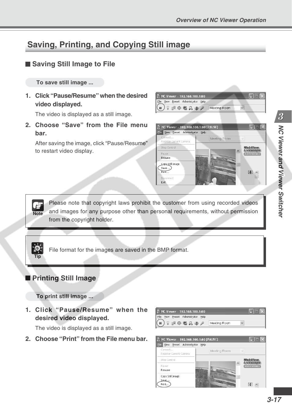 Saving, printing, and copying still image | Canon VB-C300 User Manual | Page 61 / 95