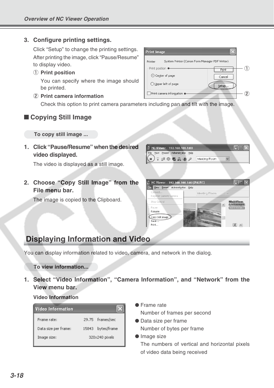 Displaying information and video | Canon VB-C300 User Manual | Page 62 / 95