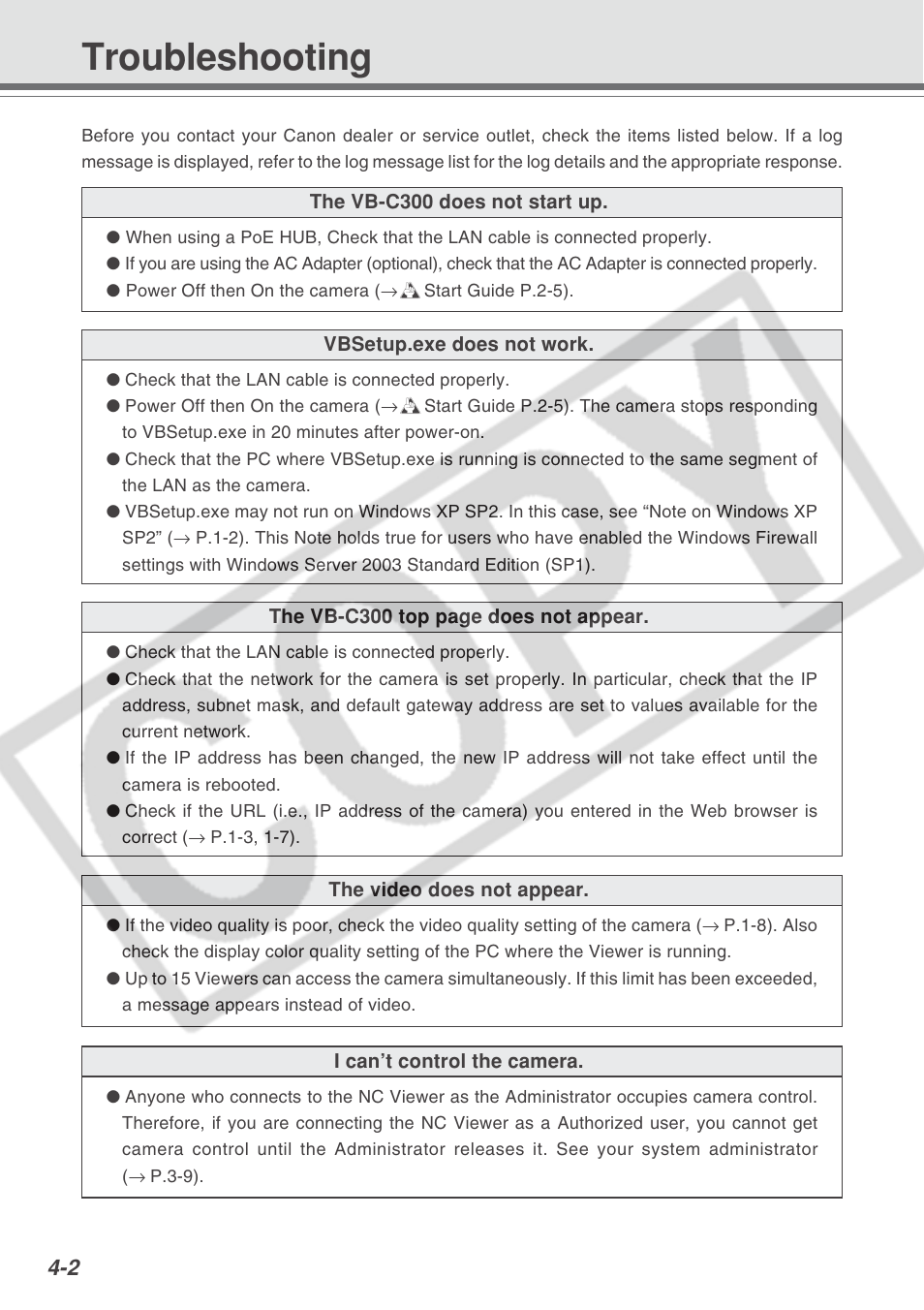 Troubleshooting | Canon VB-C300 User Manual | Page 82 / 95