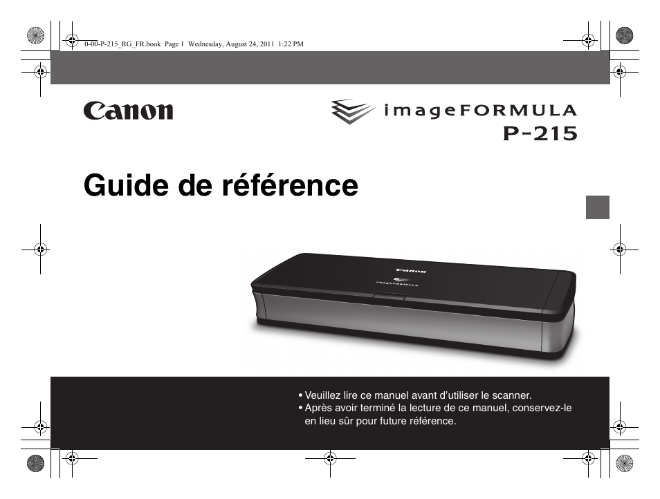 Guide de référence | Canon imageFORMULA P-215 Scan-tini Personal Document Scanner User Manual | Page 20 / 55