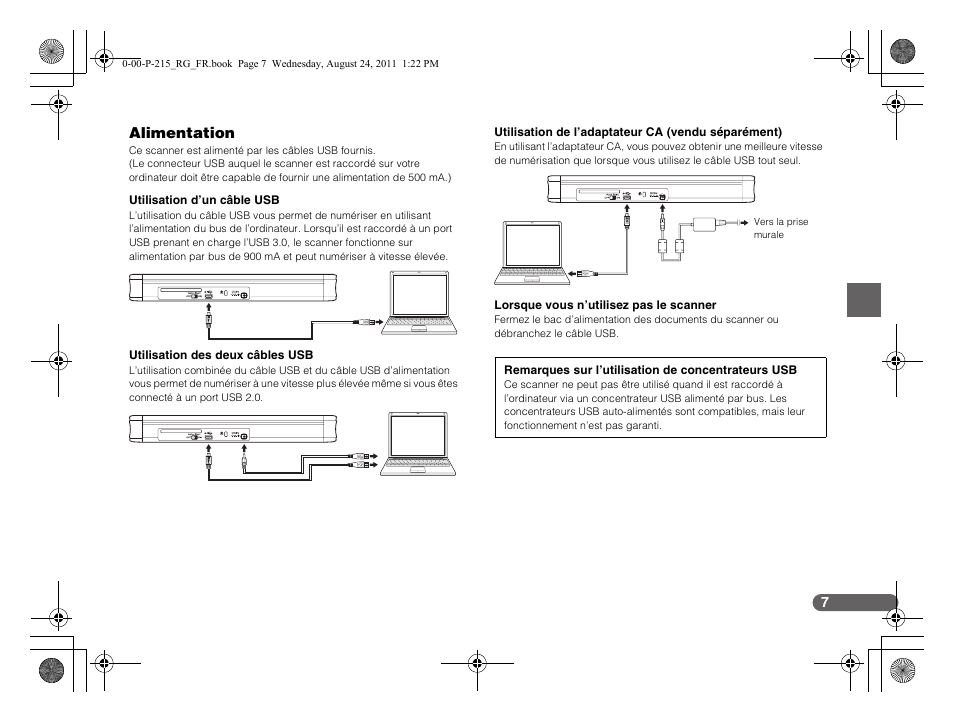 Alimentation | Canon imageFORMULA P-215 Scan-tini Personal Document Scanner User Manual | Page 26 / 55