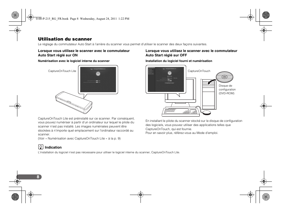 Utilisation du scanner | Canon imageFORMULA P-215 Scan-tini Personal Document Scanner User Manual | Page 27 / 55