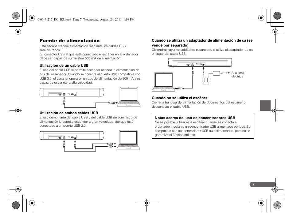 Fuente de alimentación | Canon imageFORMULA P-215 Scan-tini Personal Document Scanner User Manual | Page 44 / 55