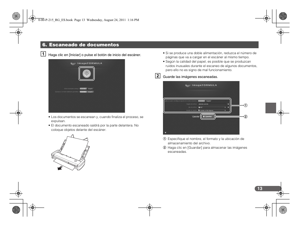 Escaneado de documentos | Canon imageFORMULA P-215 Scan-tini Personal Document Scanner User Manual | Page 50 / 55