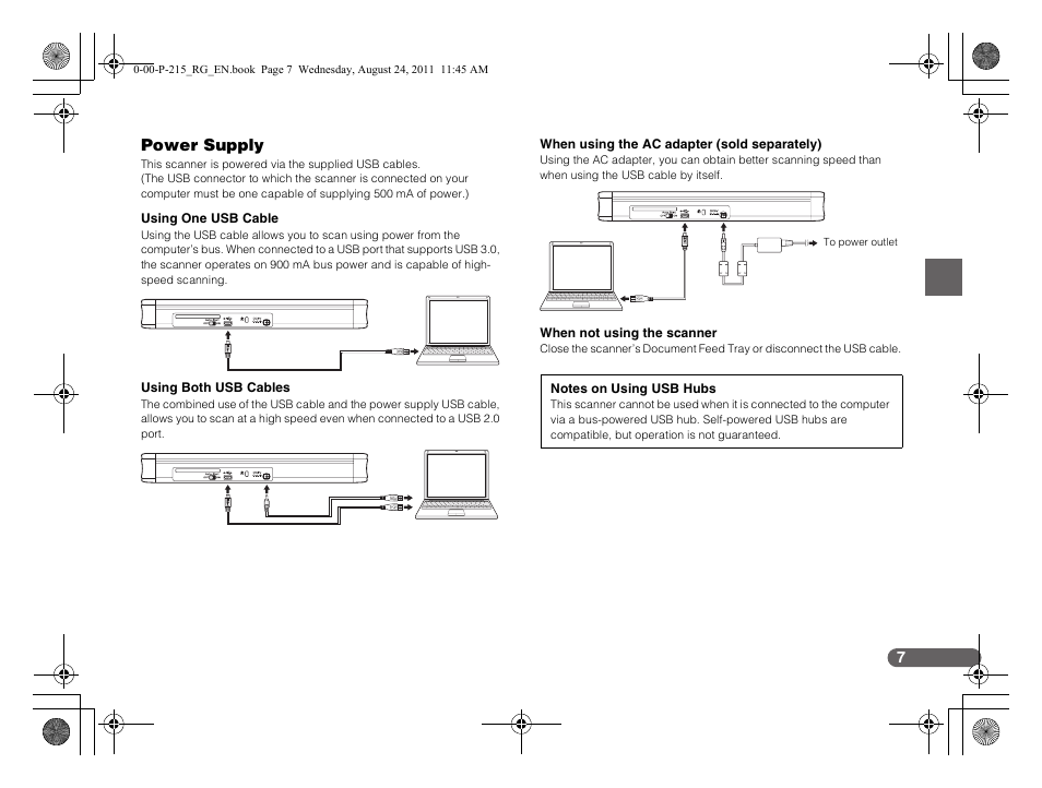 Power supply | Canon imageFORMULA P-215 Scan-tini Personal Document Scanner User Manual | Page 8 / 55