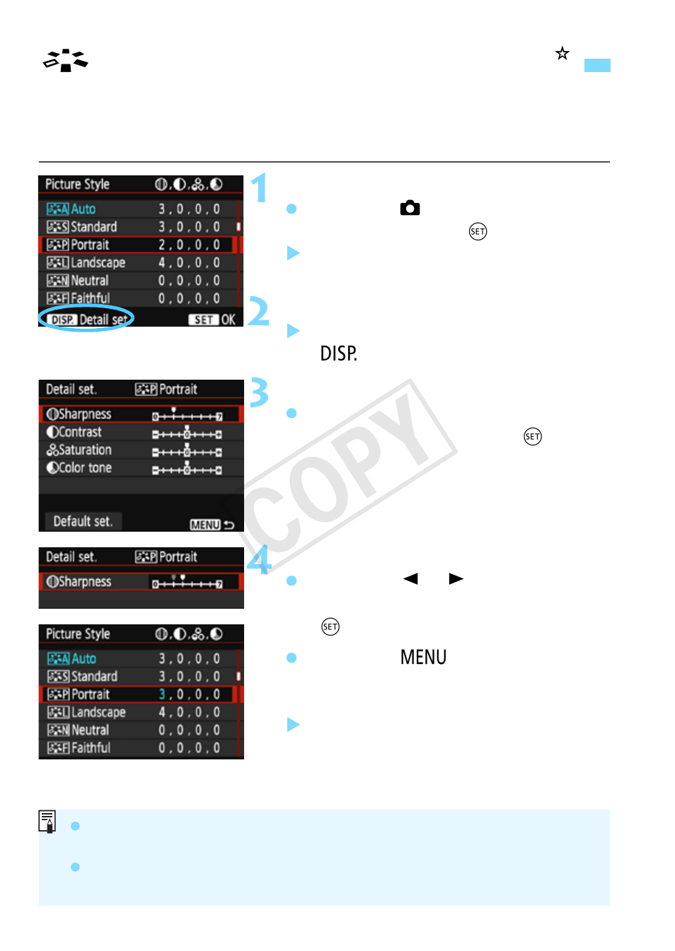 Customizing image characteristics, Cop y | Canon EOS Rebel T5 18-55 IS II Kit User Manual | Page 122 / 342