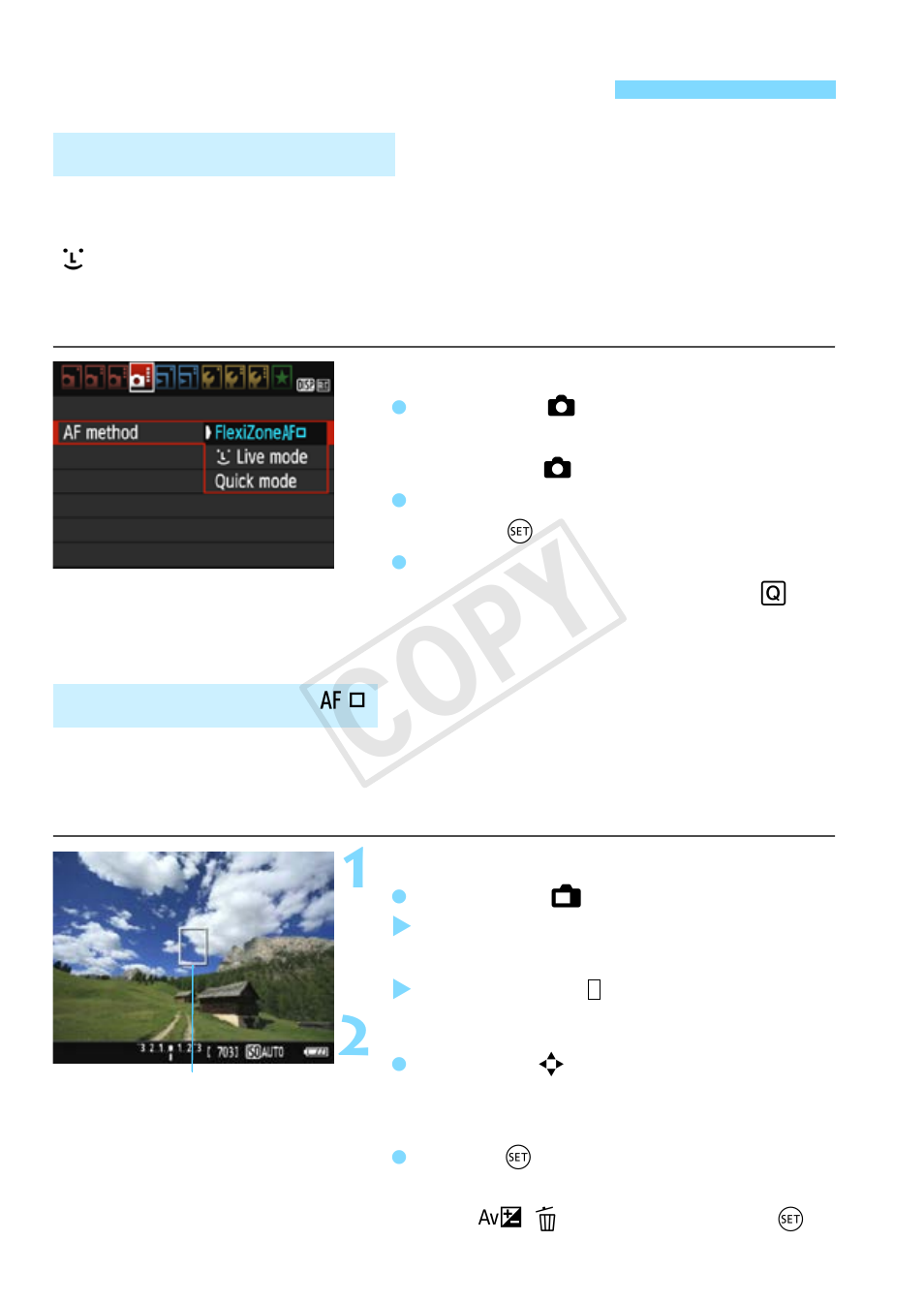 Using af to focus (af method), P.142, Cop y | Canon EOS Rebel T5 18-55 IS II Kit User Manual | Page 142 / 342