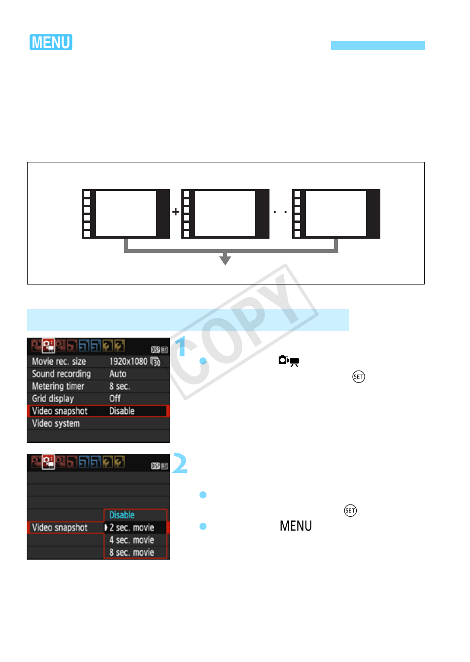 Shooting video snapshots, P.166, Cop y | Canon EOS Rebel T5 18-55 IS II Kit User Manual | Page 166 / 342