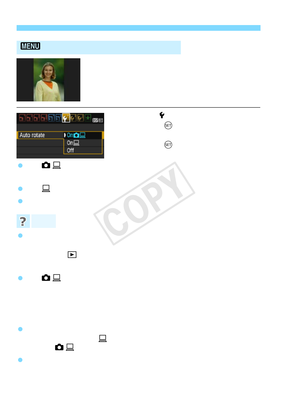 Auto rotation of vertical images, Cop y | Canon EOS Rebel T5 18-55 IS II Kit User Manual | Page 188 / 342